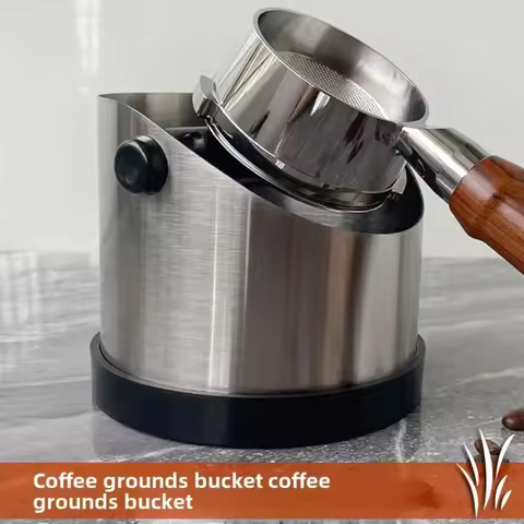 Coffee Knock Box Stainless Steel Espresso Knock Box Non Slip Coffee Ground Knock Box with Rubber Rin