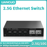 LIANGUO 2.5Gb Switch 4 Port 2.5G Unmanaged Network Switch with 2 Port 10GbE SFP+ Slot Home Lab Setup
