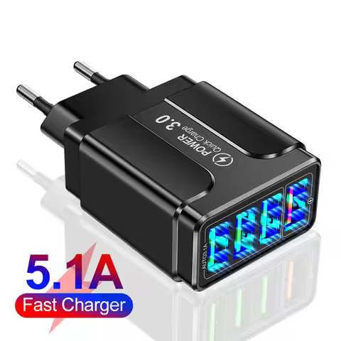 5.1A QC3.0 USB A Multi Ports Charger 4 In 1 USB Fast Charging Charger Portable Quick Charging Power 