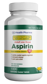 Health Pharma Aspirin 81 mg (1000 Enteric Coated Tablets) | Adult Low Dose Strength Pain Reliever (N