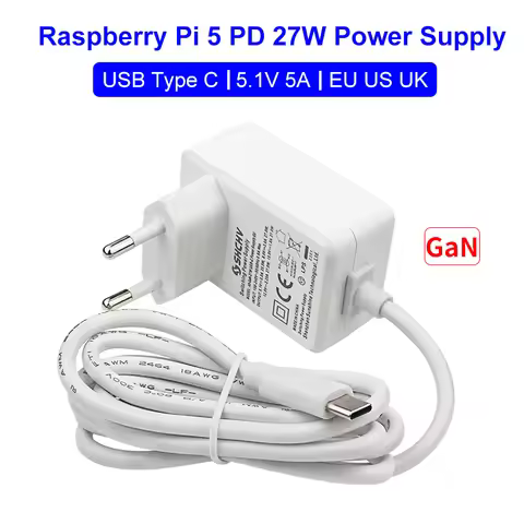 Raspberry Pi 5 5.1V 5A PD 27W Power Supply USB Type C Power Supply Charger EU US UK Plug Power Adapt