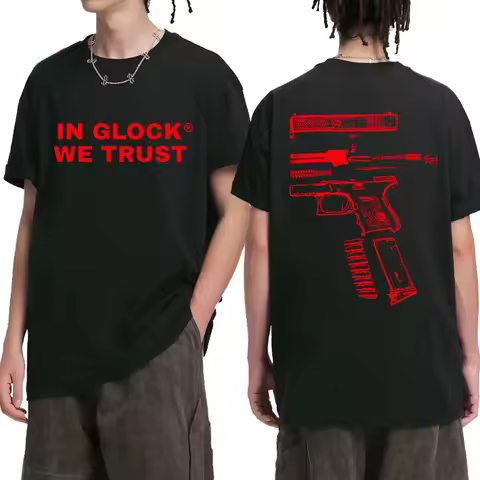 2025 New IN GLOCK WE TRUST Letter Double Sided short sleeve T-shirts Men Women vintage Hip Hop stree