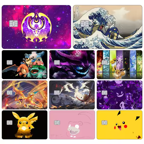Cartoon Anime Credit Card Skin Stickers Pocket Monsters Sticker for VISA Credit Card Bank Bus Subway