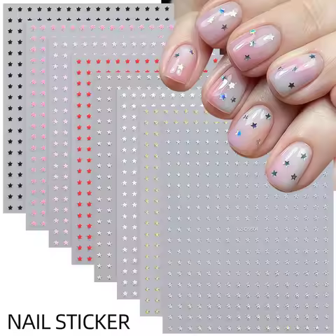 8Pcs/Set 3D Mix Colors Y2K Stars Nails Stickers 8*10cm Five-pointed Star Nail Decals Self-Adhesive S