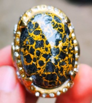 Batu Akik Pirus Hitam Kuno Mesir Serat Emas Motif Top Colour Big Size / Cincin Pria / Cincin Fashion