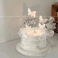 520情人節網紅唯美蛋糕裝飾糯米紙蝴蝶插件魚尾紗蛋糕裝扮圍邊
