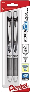 Pentel EnerGel RTX Retractable Liquid Gel Pen, (0.3mm) Needle Tip, Extra Fine Line, Black Ink, 2 Pack