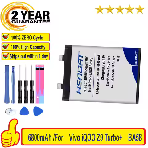Top Brand 100% New 6800mAh BA58 Battery for Vivo iQOO Z9 Turbo+, V2417A Batteries