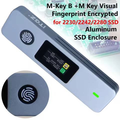 SSD Hard Drive Case M-Key B +M Key Portable SSD Case Visual Fingerprint Encrypted External Enclosure