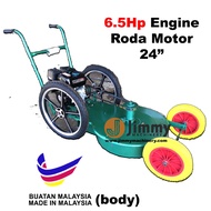 Roda Motor Lawn Mower Mesin Rumput Tolak Padang Bola Hijau Engine 6.5HP Brush Cutter