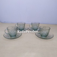 Gelas Teh Mawar - Cangkir Mawar Set - Gelas Teh Satu Set - Gelas Kaca