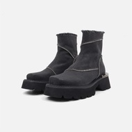 notdetailed原創 復古拉鏈裝飾馬丁靴 方頭厚底中筒靴 機能風女靴