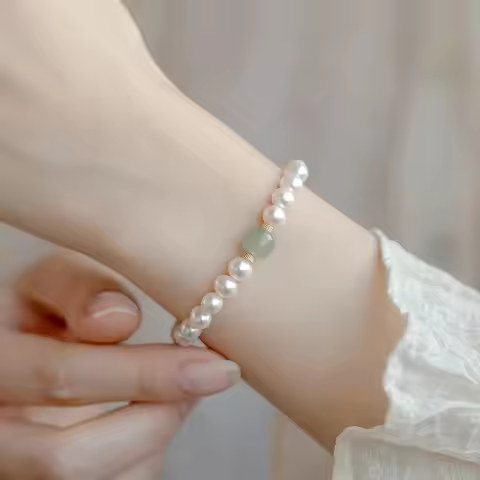 High Quality Natural Freshwater Pearl Bracelet Baroque Pearl Natural Jade Fine Jewelry for Women Wed