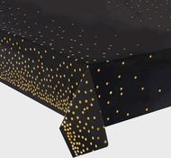 ผ้าปูโต๊ะพลาสติกทรงสี่เหลี่ยมผืนผ้าโต๊ะสีดำและสีทองกันน้ำโต๊ะปาร์ตี้สามารถคลุมตกแต่งวันเกิดปีใหม่