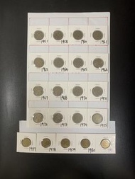 （英女皇+男皇：銀色&銅色伍毫大全套21枚）香港硬幣銀色男皇1951+ 銀色/銅色英女王伊利沙伯二世 1958-1990年伍毫 King George VI 1951 $0.5 Queen Eliza
