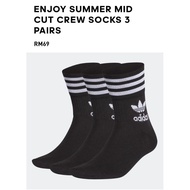 -Original Adidas- Size S ENJOY SUMMER MID CUT CREW SOCKS 3 PAIRS