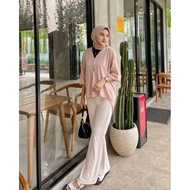 Higos Celana Cutbray Knit Wanita Highwaist Jumbo / Celana Panjang Flare Pants Rib Premium Motif Salu