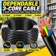 Black 3 Core Electrical Cable Flexible Wire Cord 3x1.5mm2 3x2.5mm2 3x4mm2 3x6mm2 for Wiring