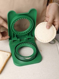 1入組帶手護圈不鏽鋼圓形三明治切割器,綠色迷你麵包封口機,吐司切片器