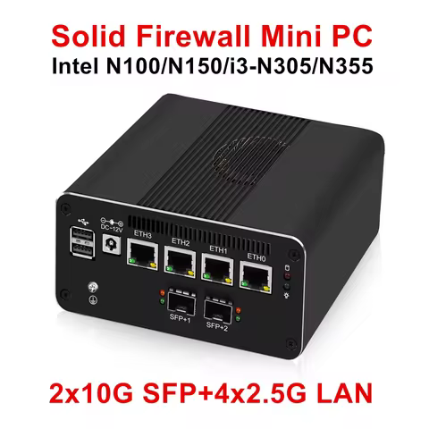 Topton Solid Firewall Mini PC Intel N150 4 Core 2x 10G SFP+ 4x/8x 2.5G LANs Soft Router NVMe DDR5 Pr