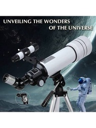 1入白色望遠鏡,70mm孔徑400mm Az安裝天文折射望遠鏡,適用於初學者和兒童 - 帶手提袋和手機接口的旅行望遠鏡