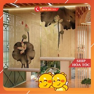 Mành tre trúc in tranh nghệ thuật Hoa Sen mành tre in tranh trang trí phòng trà cafe đền chùa rèm 1