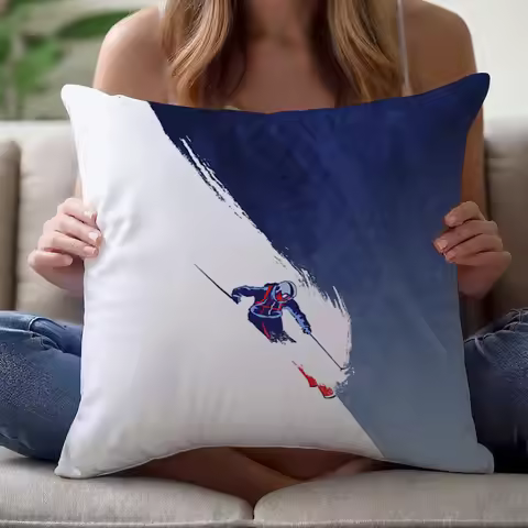 1pc Retro Ski Print Throw Pillow Cover Double Sided Zipper Polyester 16x16 18x18 20x20 Inch Sofa Bed