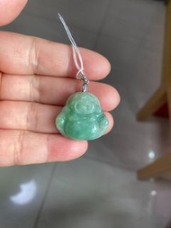 天然翡翠A貨辣綠色哈哈笑佛公吊飾(銀扣)