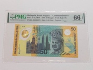 2 zero unc pmg 66 epq Sukom Banknote Rm50 commonwealth games commemorative 1998 low number malaysia 