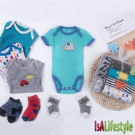 IsALifestyle Romper Set (4 Romper + 3 pair Sock Newborn Baby Clothing Romper Socks Set NB-12M Boy Gi