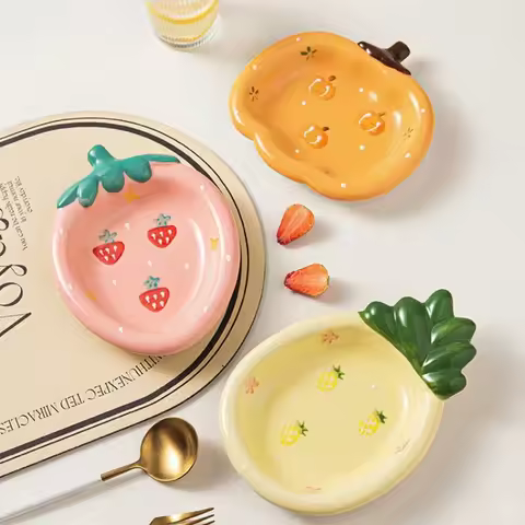 Fruit Plates Ceramic Household Cute Dessert Plates Salad Plates Home Desktop Fun Decoration Plates M