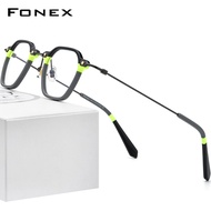 FONEX Acetate กรอบแว่นไทเทเนียมสำหรับผู้ชายแว่นตาทรงสี่เหลี่ยมสไตล์วินเทจเรโทรรุ่นใหม่แว่นตาออปติคอลเบาพิเศษสไตล์เกาหลี2022 F85681
