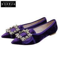 Roger Vivier 水晶扣尖頭天鵝絨平底鞋，狀況極佳，女士紫色，36 號。