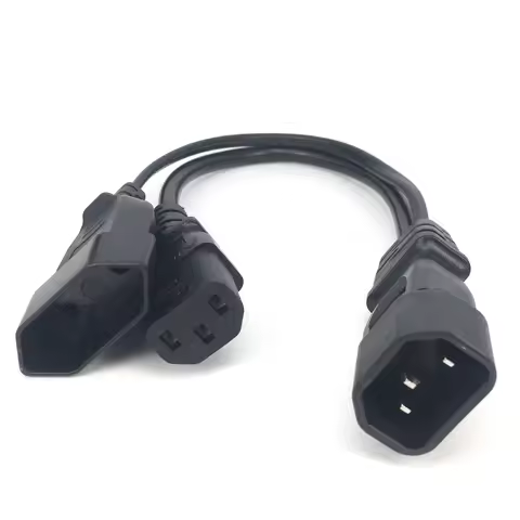 IEC320 3 pin C14 TO Male C13+2 hole EU 4.0mm Female socket AC power cord 0.3m Y Type Splitter Power 