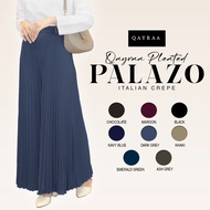 QAYRAA Pleated Palazzo Italian Crepe Free Size Plain Full-Length/ Seluar Palazo/Black/NavyBlue/DarkG