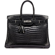 Hermès Black Shiny Porosus Crocodile Birkin 35 Palladium Hardware, 2011