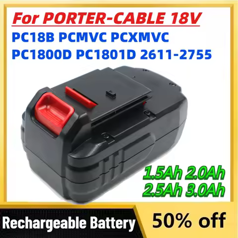 1.5Ah 2.0Ah 2.5Ah 3.0Ah Battery For PORTER-CABLE 18V PC18B PCMVC PCXMVC PC1800D PC1801D 2611-2755 El