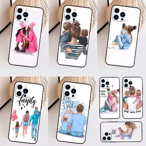 Baby Mom Daughter Girl Son Dad Case For iPhone 11 12 13 14 16 15 Pro Max Mini X XS Max XR Plus Cover