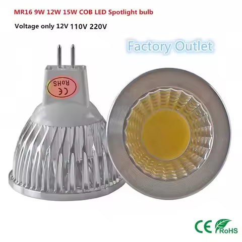 1pcs Super deal MR16 COB 9W 12W 15W LED Light Bulb MR16 12V, 110V 220V Warm White / Pure / Cold Whit