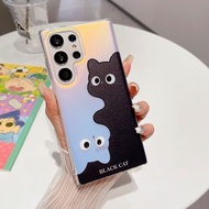可愛卡通黑猫柴犬適用三星25Ultra手機殼24透明保護套23Ultra矽膠軟殼22Ultra防摔殼超薄全包創意個性女-黑猫 三星Galaxy S22
