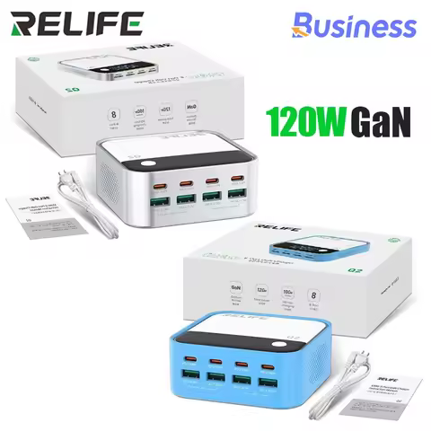 RELIFE Q2 120W 8-port GaN Charger Support PD/Dual QC/SCP 100W Smart Fast Charging for iPhone Android