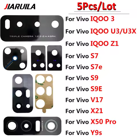 5Pcs，NEW Back Rear Glass Camera Lens For Vivo IQOO 3 U3 Z1 S7 S9e V17 X21 X50 Pro Y9S Y20 Y31 Y51 Y5
