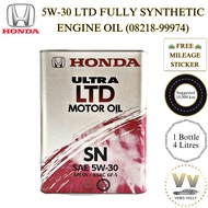 🚗 HONDA 5W-30 LTD FULLY SYNTHETIC ENGINE OIL 4L (08218-99974) MINYAK HITAM HONDA 5W30 FULLY 10,000KM