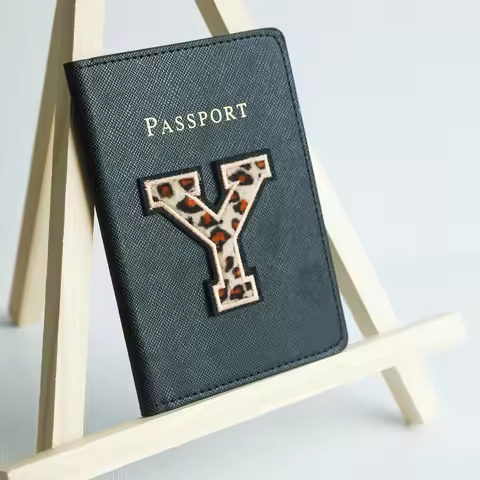 Personalized Passport Cover Customized Leopard Print Letter Patch Passport Customize Letter Cover Pa