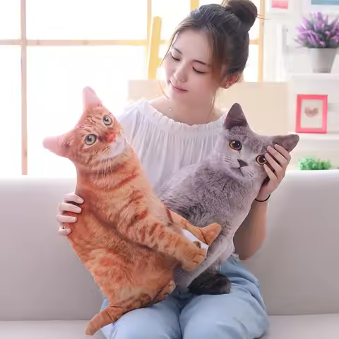Creative Realistic 3D Cat Soft Simulation Cat Plushie Pillow Cartoon Kawaii Animals Cushion for Girl