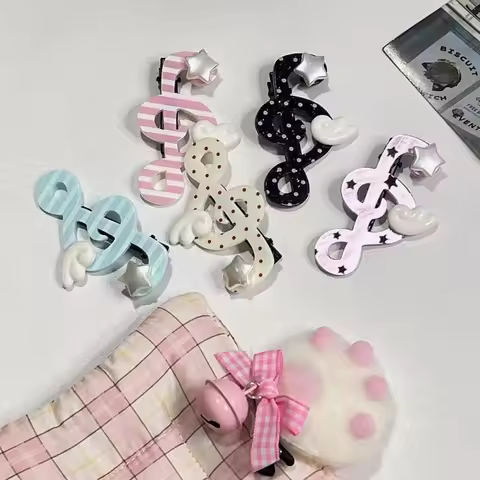 Kawaii trendy hair clips Musical Symbol Resin wings hair jewelry accessories y2k Unique Striped Star