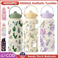 MODOFO 1000ML Insulated Tumbler with Straw Thermos Bottle Aesthetic Tumbler Botol Air Tahan Sejuk SU