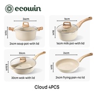 Ecowin Cookware Ceramics Nonstick Coating Set 4 Pieces 30 Wok with Lid + 24 CM Frying Pan without Li