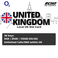 [o2] 30 Days | 8GB/25GB/125GB(4G/5G) Data | Local UK/Europe SIM Card | Hotspot Supported
