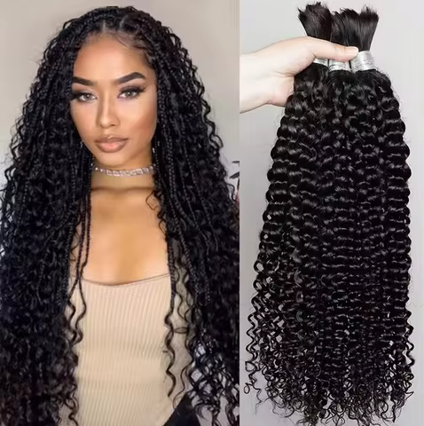 Highlight 613 Boho Braids Human Hair Curly Deep Wave Bulk Braiding Hair Extensions Burgundy 99J Blon
